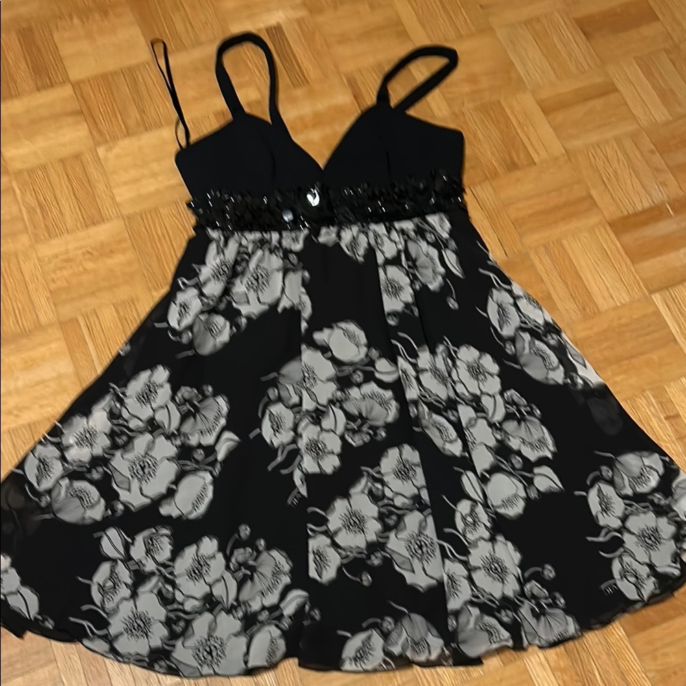 Floral Black and Gray Dress with Spaghetti Straps. NWOT